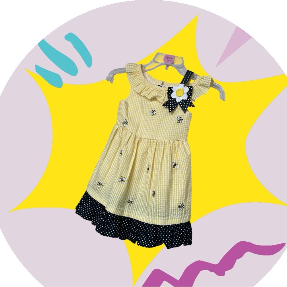 Counting Daisy Sz 4T Yellow & White Seersucker‎ Dress ~ Summertime or Easter
